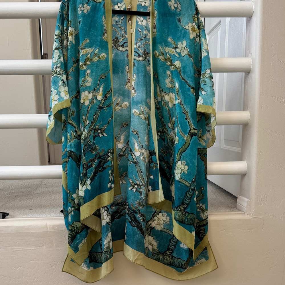 Soft Surroundings Teal and Olive Floral Kimono